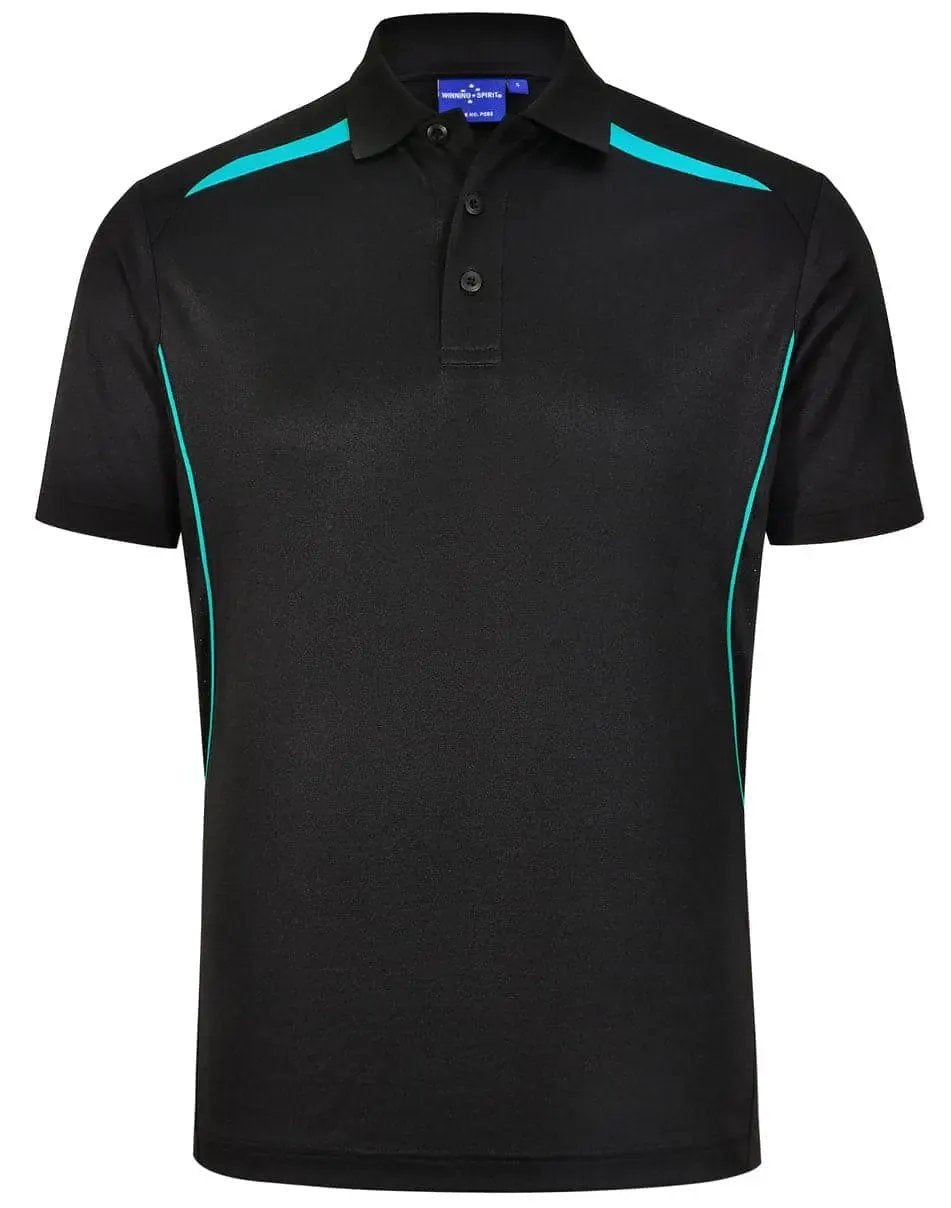 Winning Spirit Men's Sustainable Poly-Cotton Contrast Polo PS93 in Black/Teal